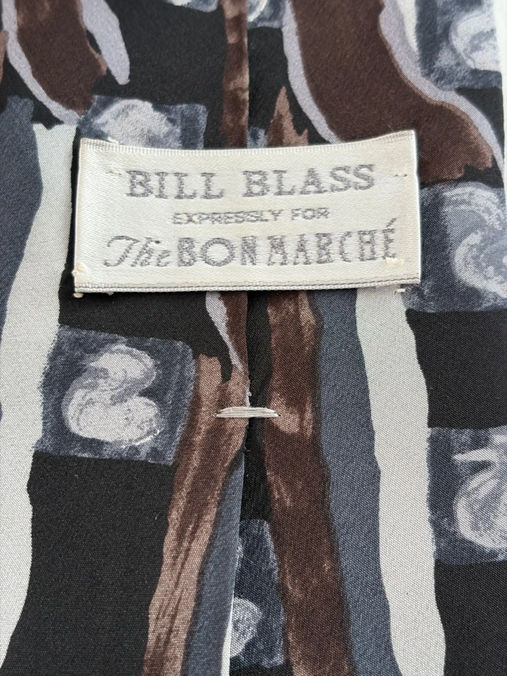 Bill Blass Silk Tie Brown Gray Abstract Striped The Bon Marché Vintage